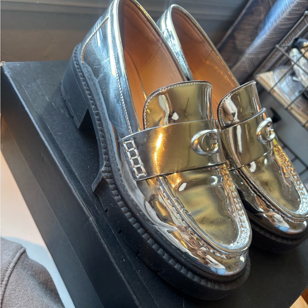 Coach Women's Silver Loafers - Picture 1 of 3